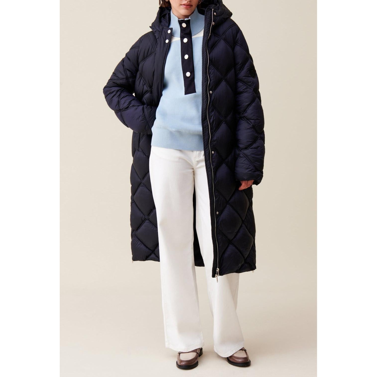Long Quilted Hooded Down Jacket