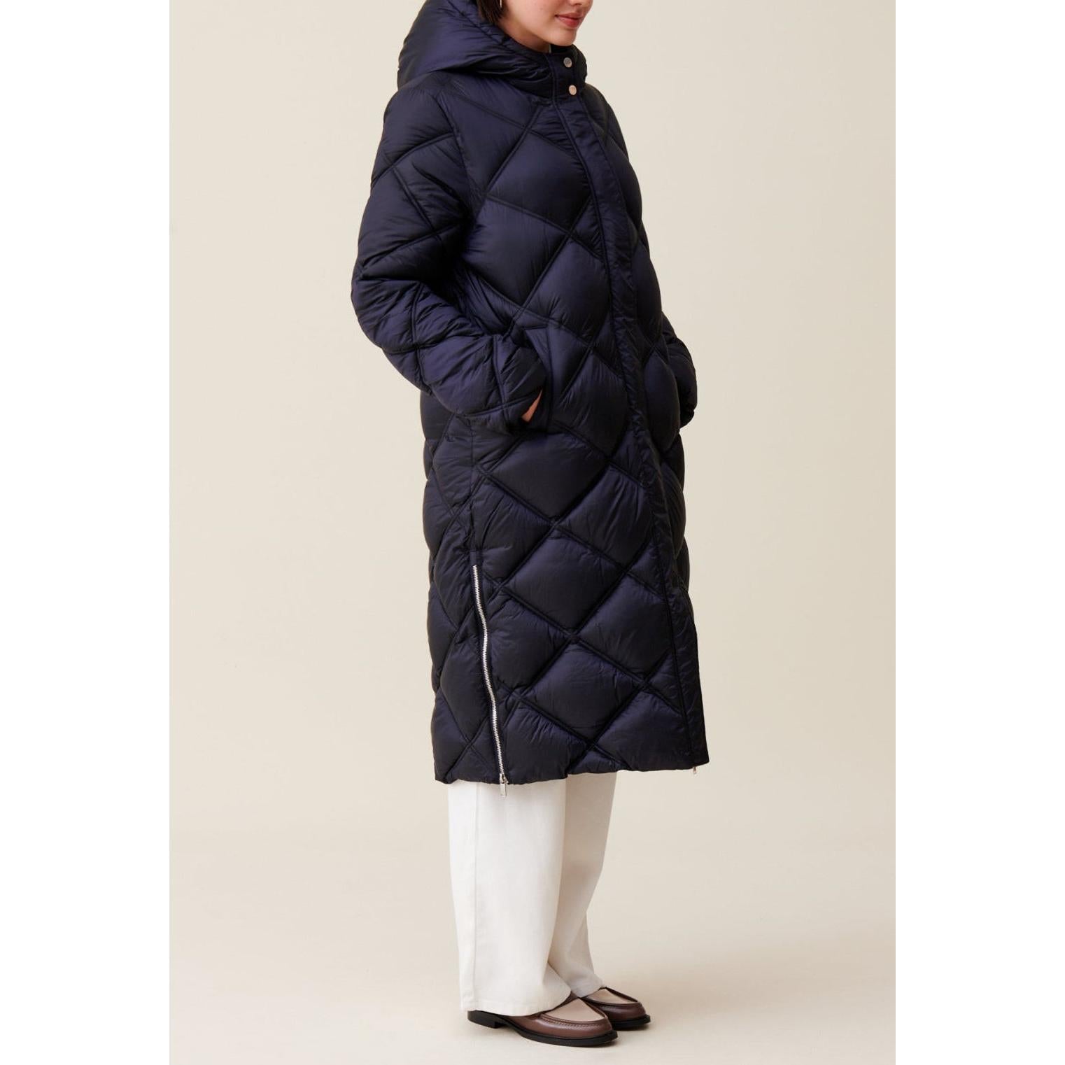 Long Quilted Hooded Down Jacket