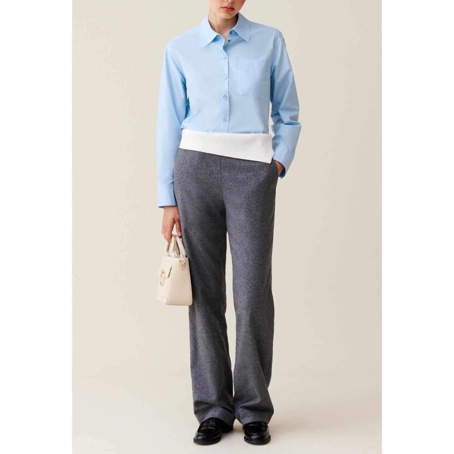 Straight-Leg Trousers with Contrasting Waistband
