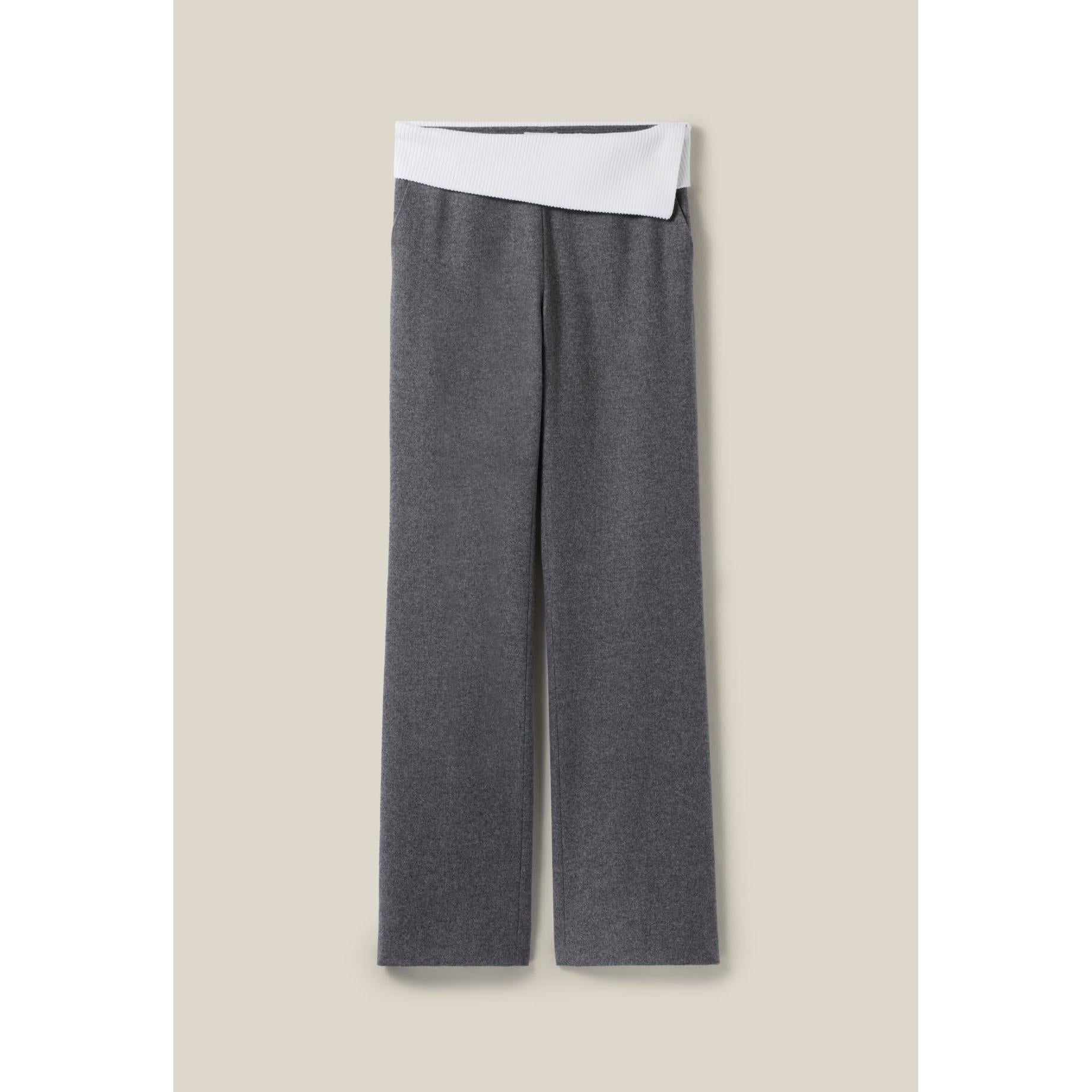 Straight-Leg Trousers with Contrasting Waistband