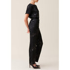 Pantalon Sequins Brodés Noir