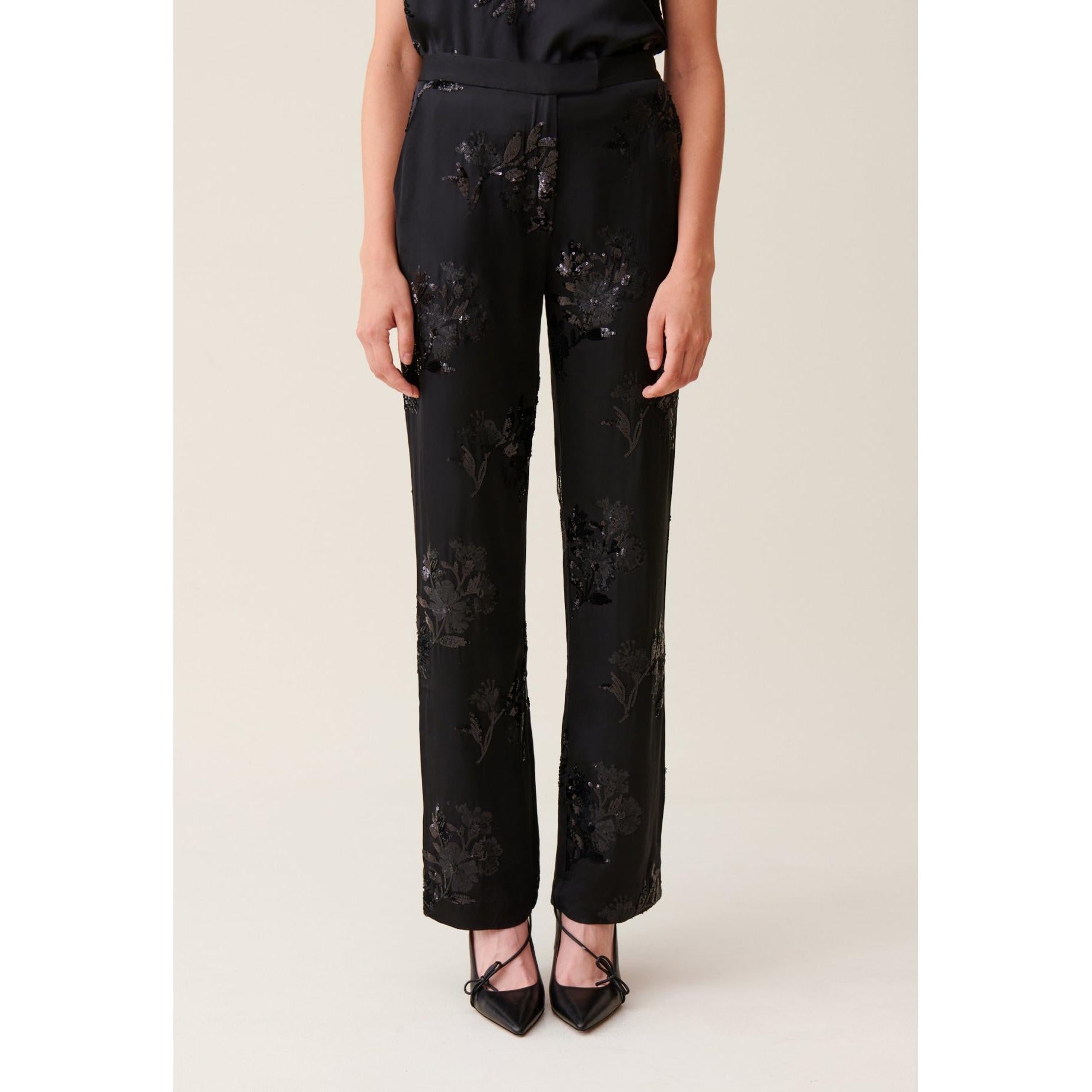 Pantalon Sequins Brodés Noir