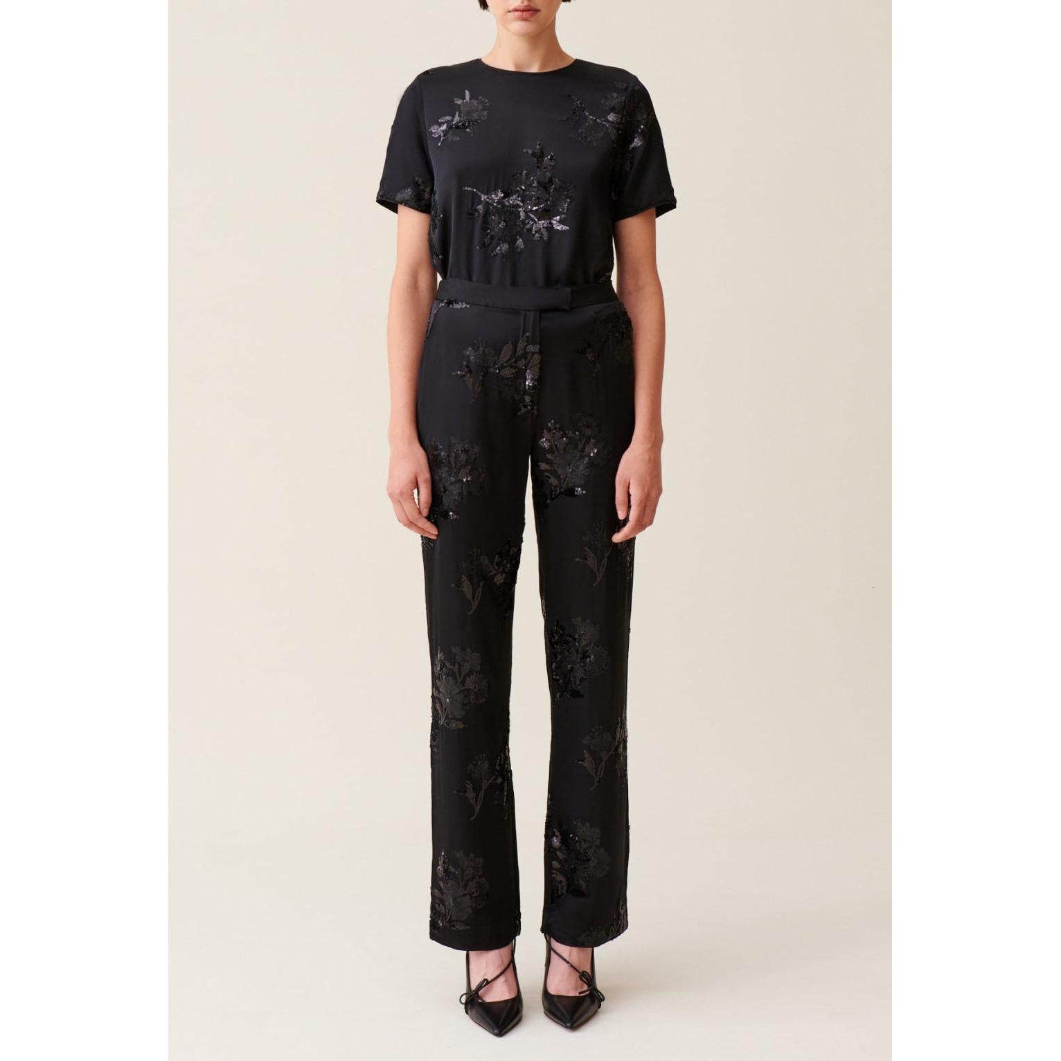 Pantalon Sequins Brodés Noir
