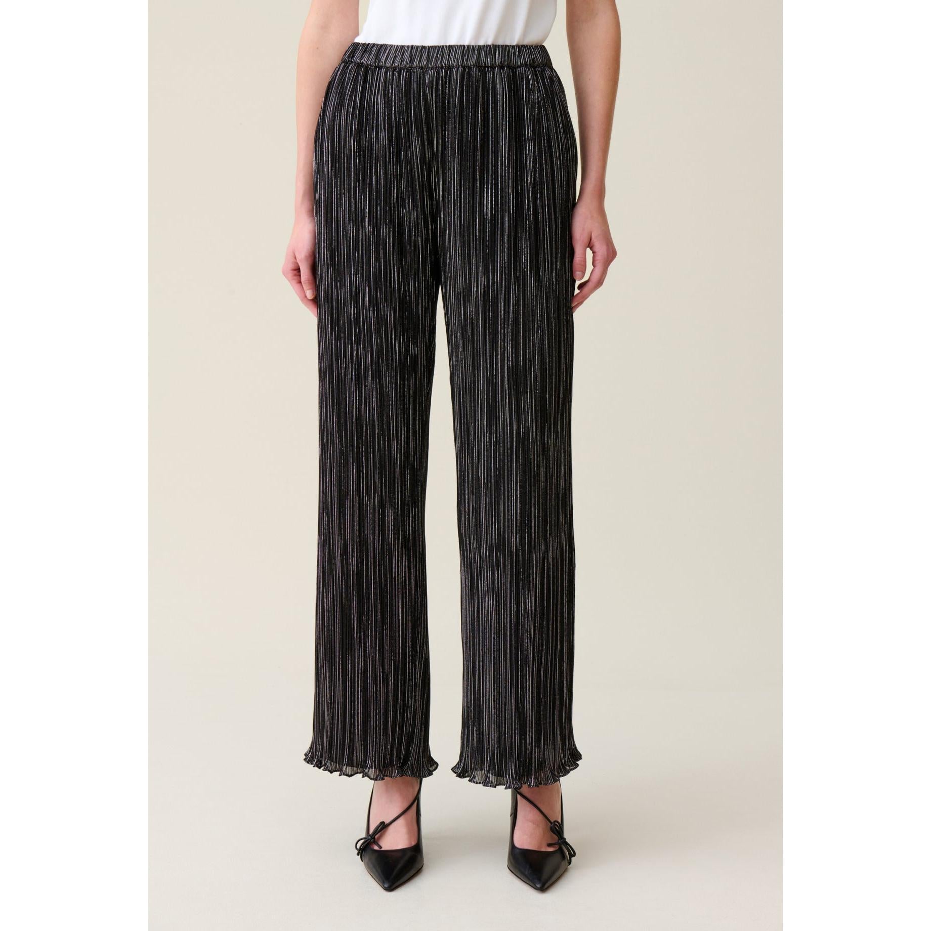 Pantalon Fluide Plissé Argenté