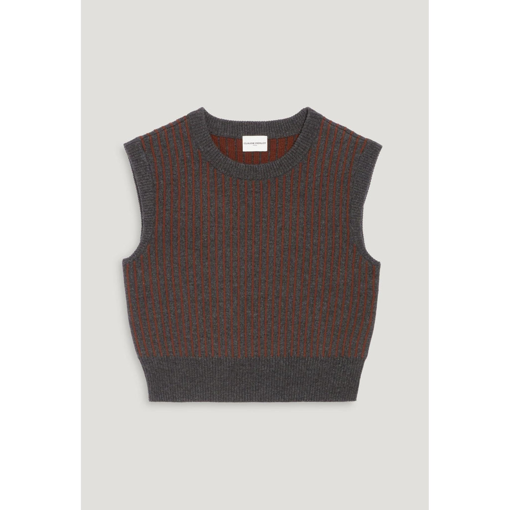 Claudie Pierlot - Pull Sans Manches Maille Rayée