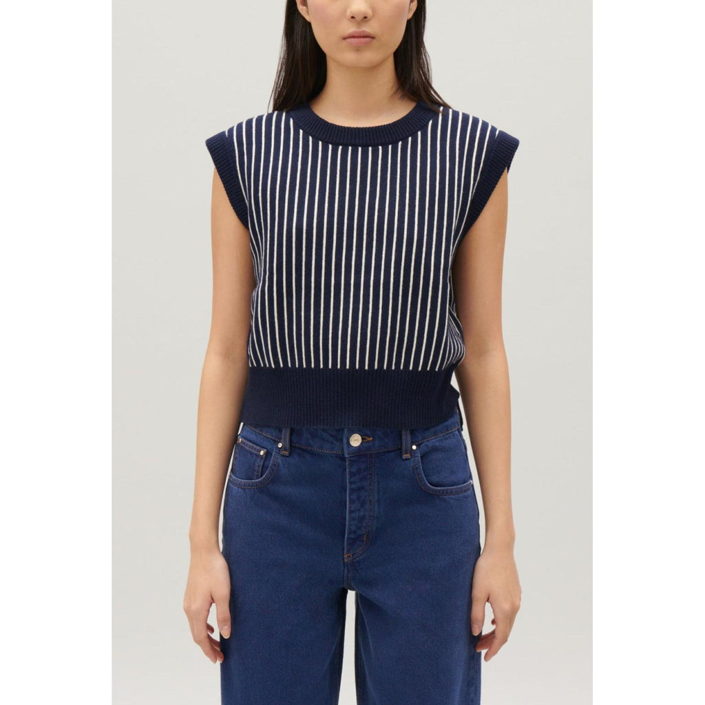 Pull Sans Manches Maille Rayée
