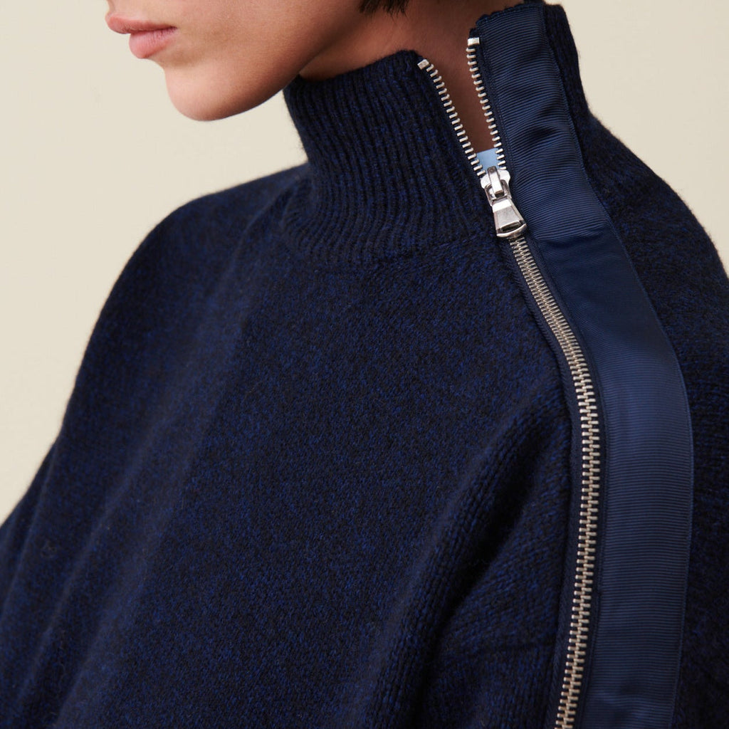 Claudie Pierlot - Pull Col Montant Zippé Bleu Marine