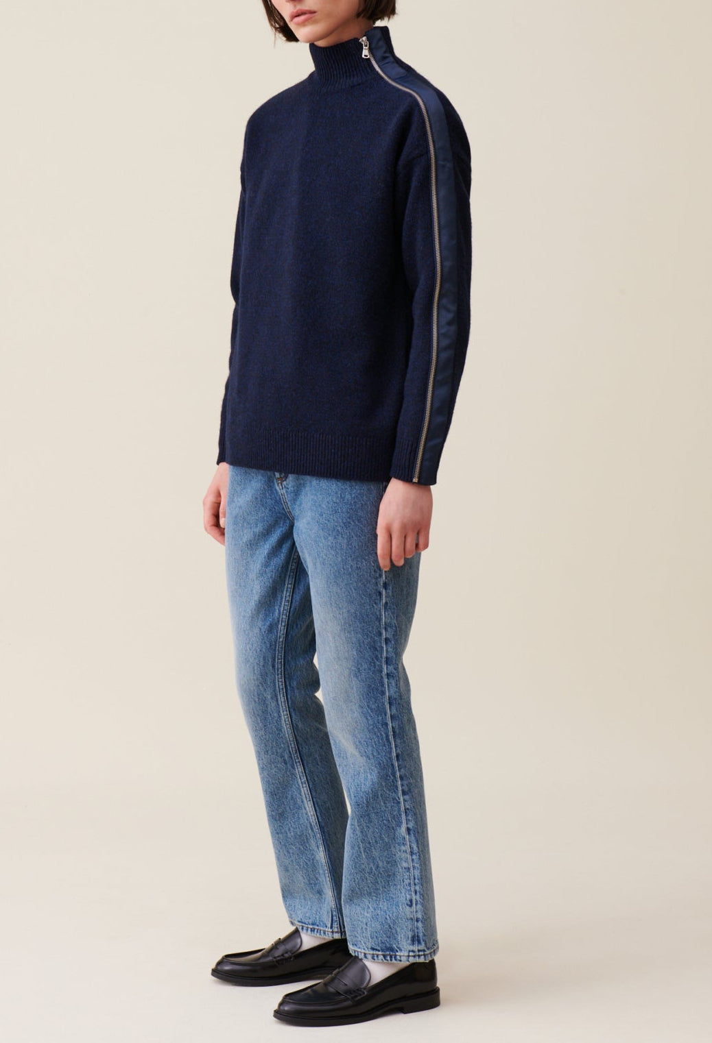 Claudie Pierlot - Pull Col Montant Zippé Bleu Marine
