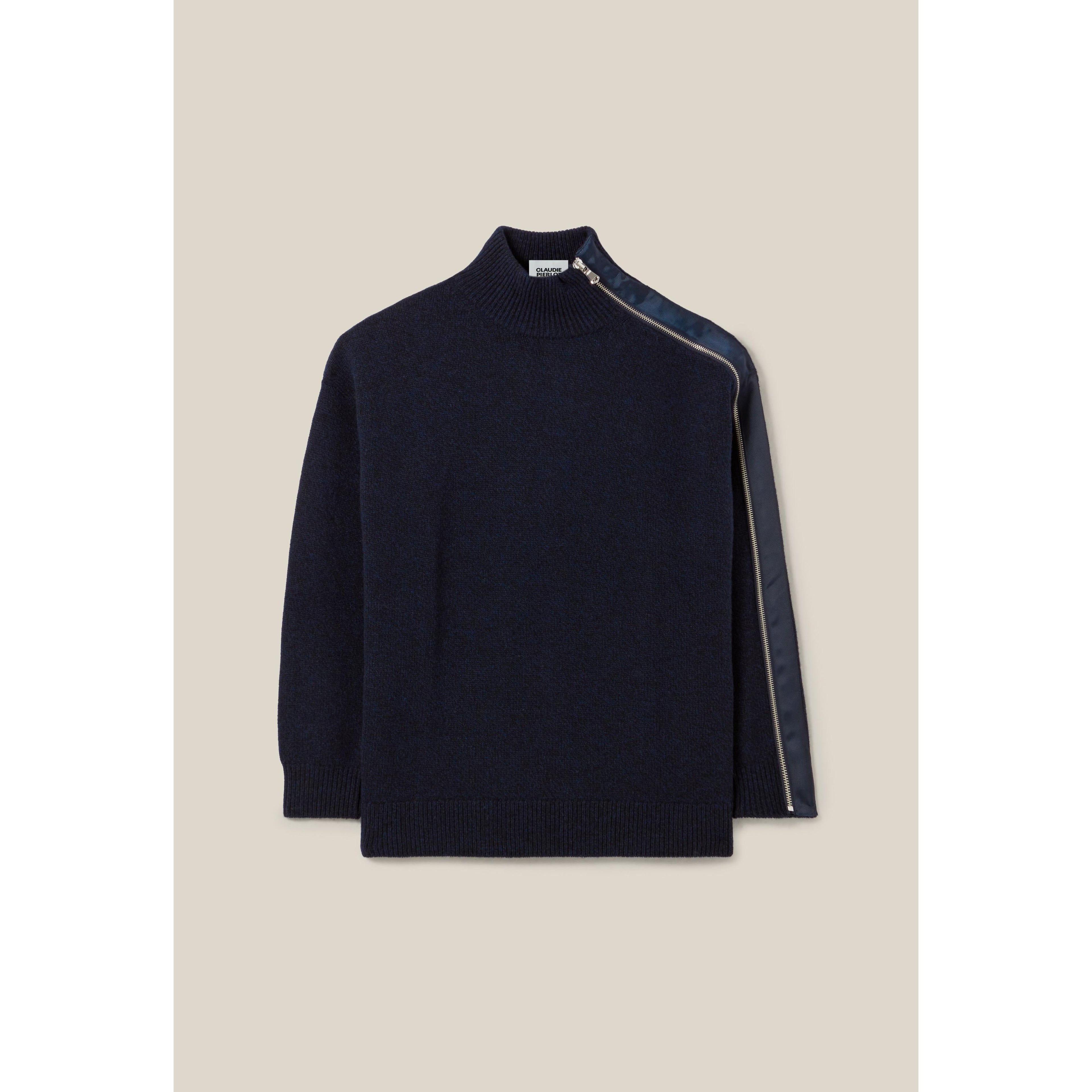 Claudie Pierlot - Pull Col Montant Zippé Bleu Marine