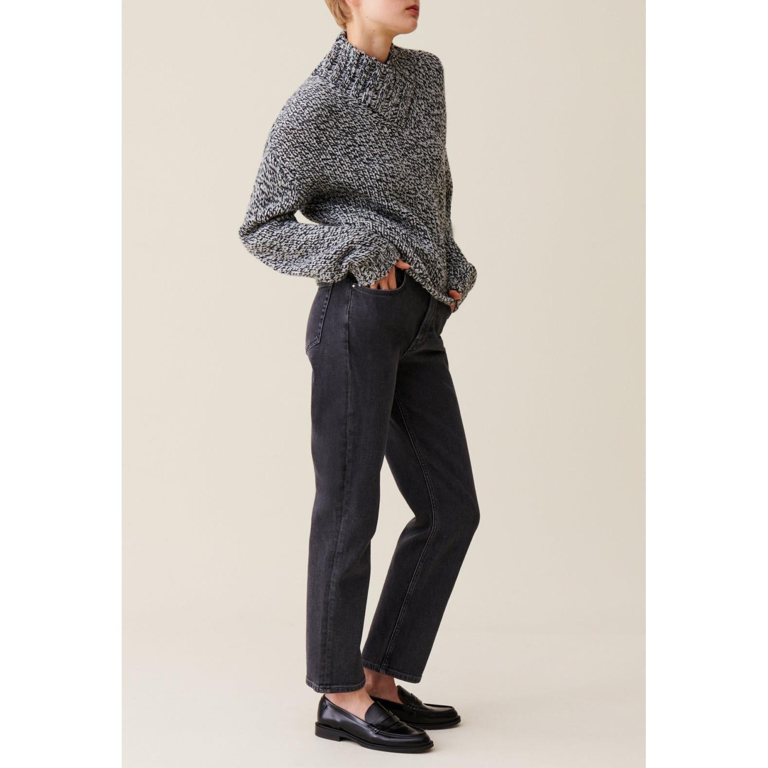 Pull Grosse Maille Col V Gris