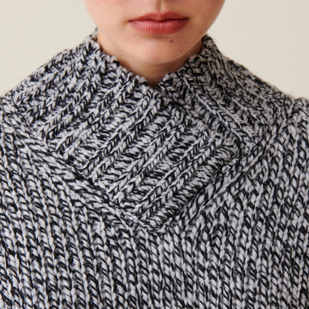 Pull Grosse Maille Col V Gris