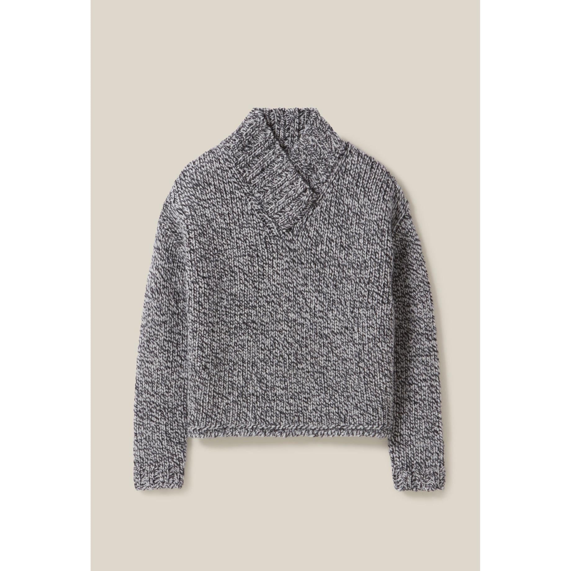 Pull Grosse Maille Col V Gris