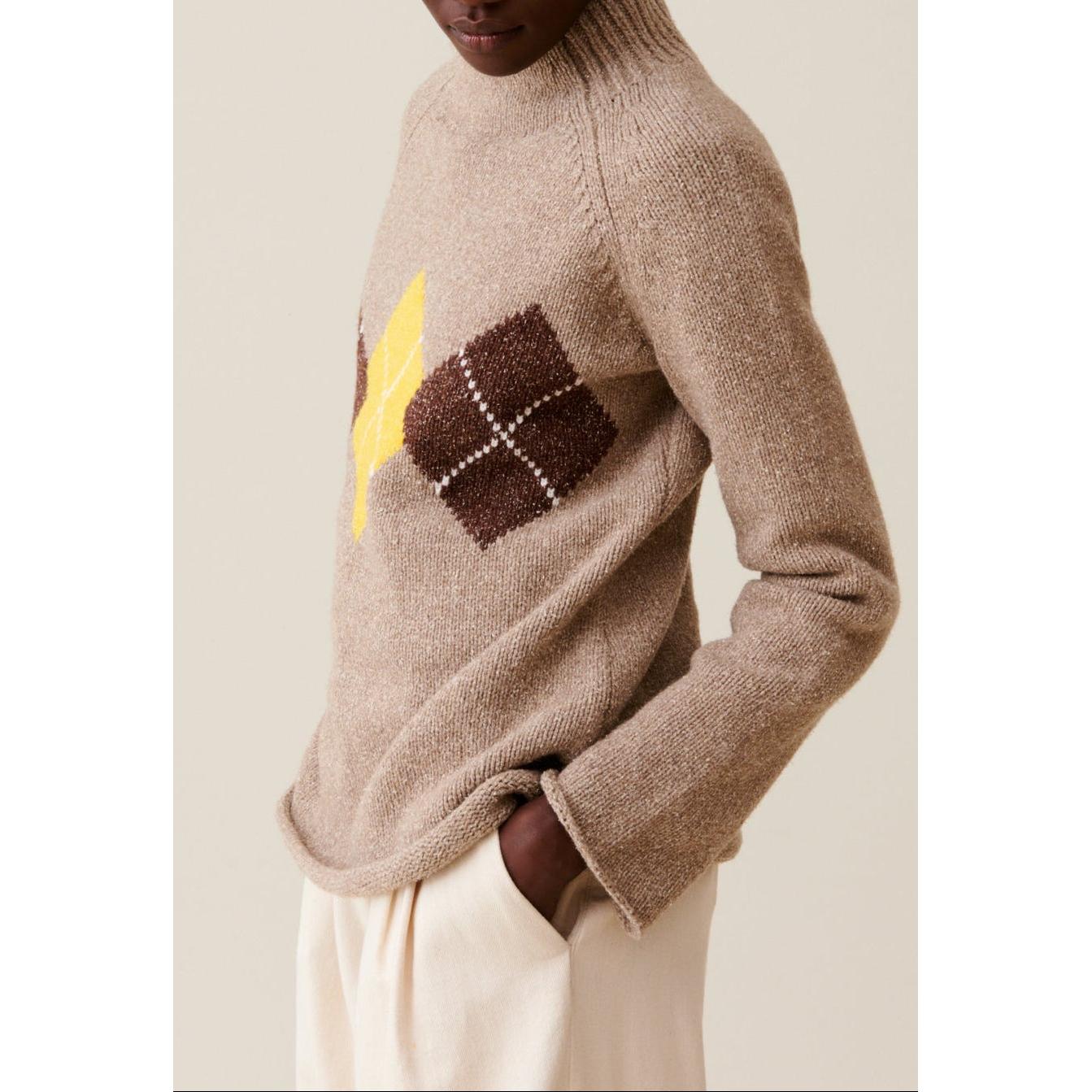 Claudie Pierlot - Oversized Mock Neck Patterned Sweater