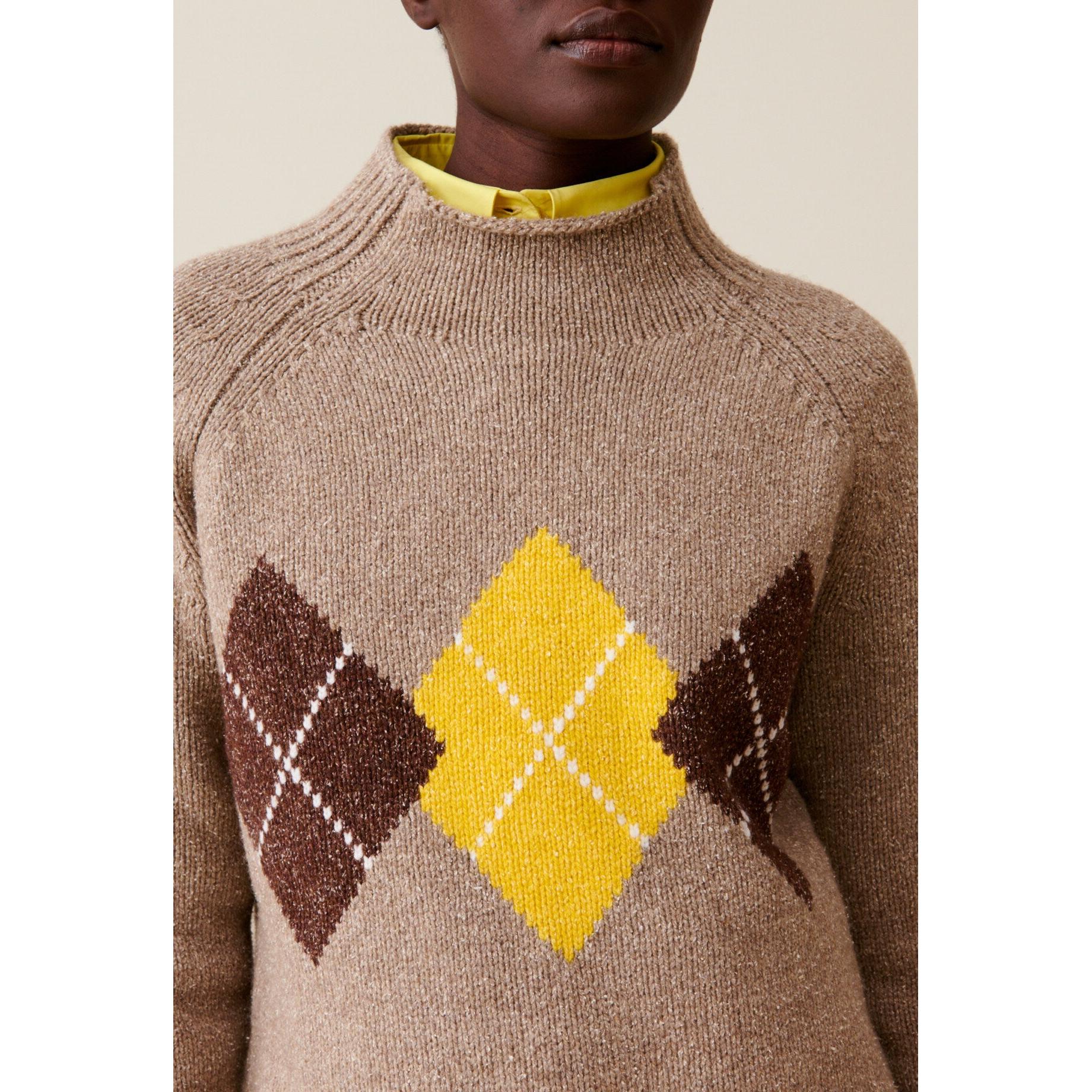 Claudie Pierlot - Oversized Mock Neck Patterned Sweater