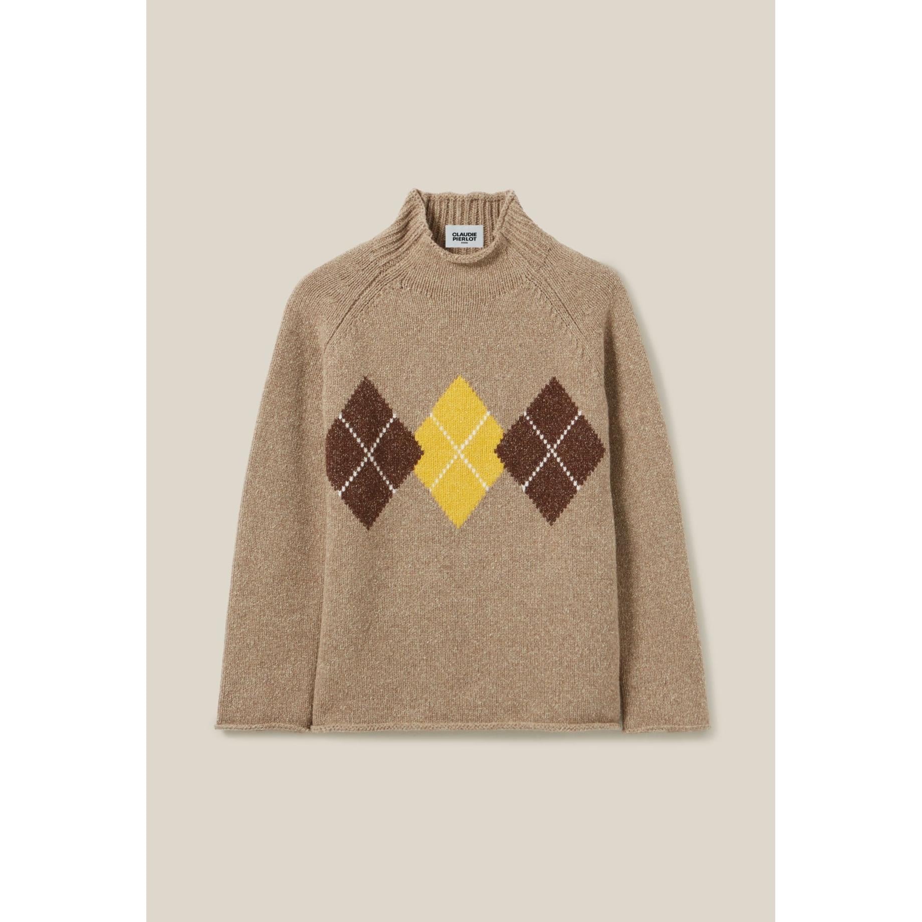 Claudie Pierlot - Oversized Mock Neck Patterned Sweater