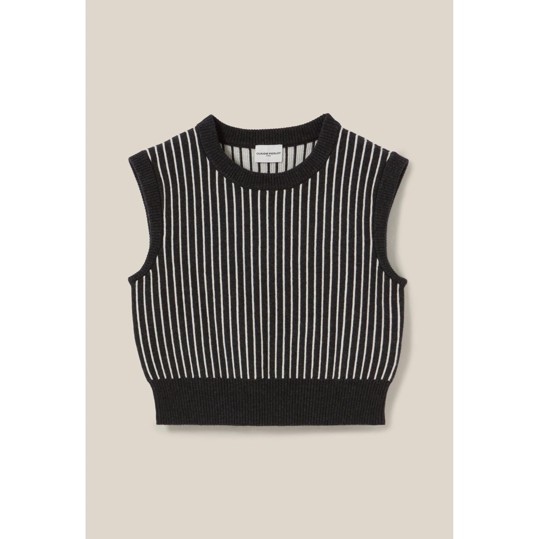 Claudie Pierlot - Pull Rayé Sans Manches Maille