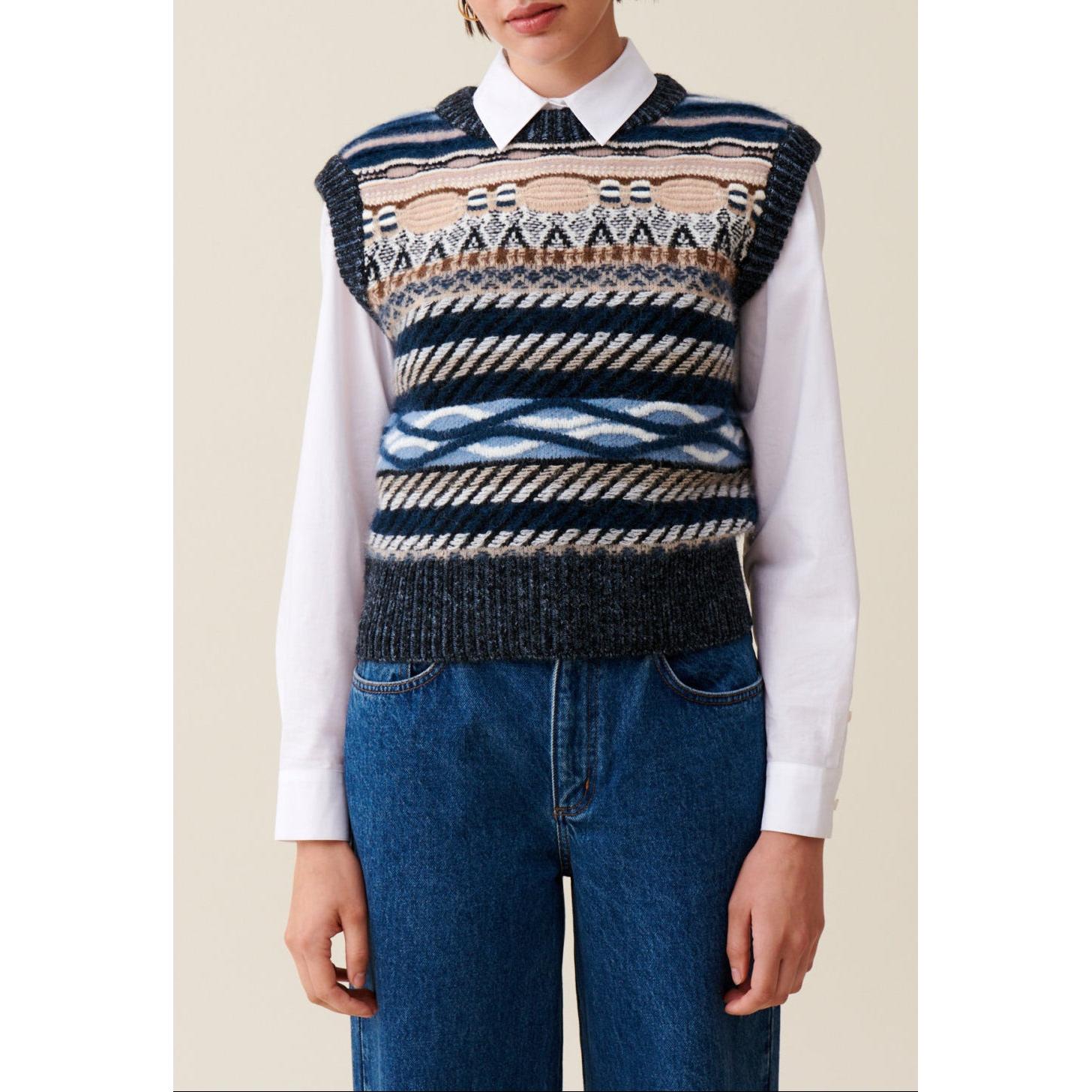 Patterned Striped Sleeveless Jumper