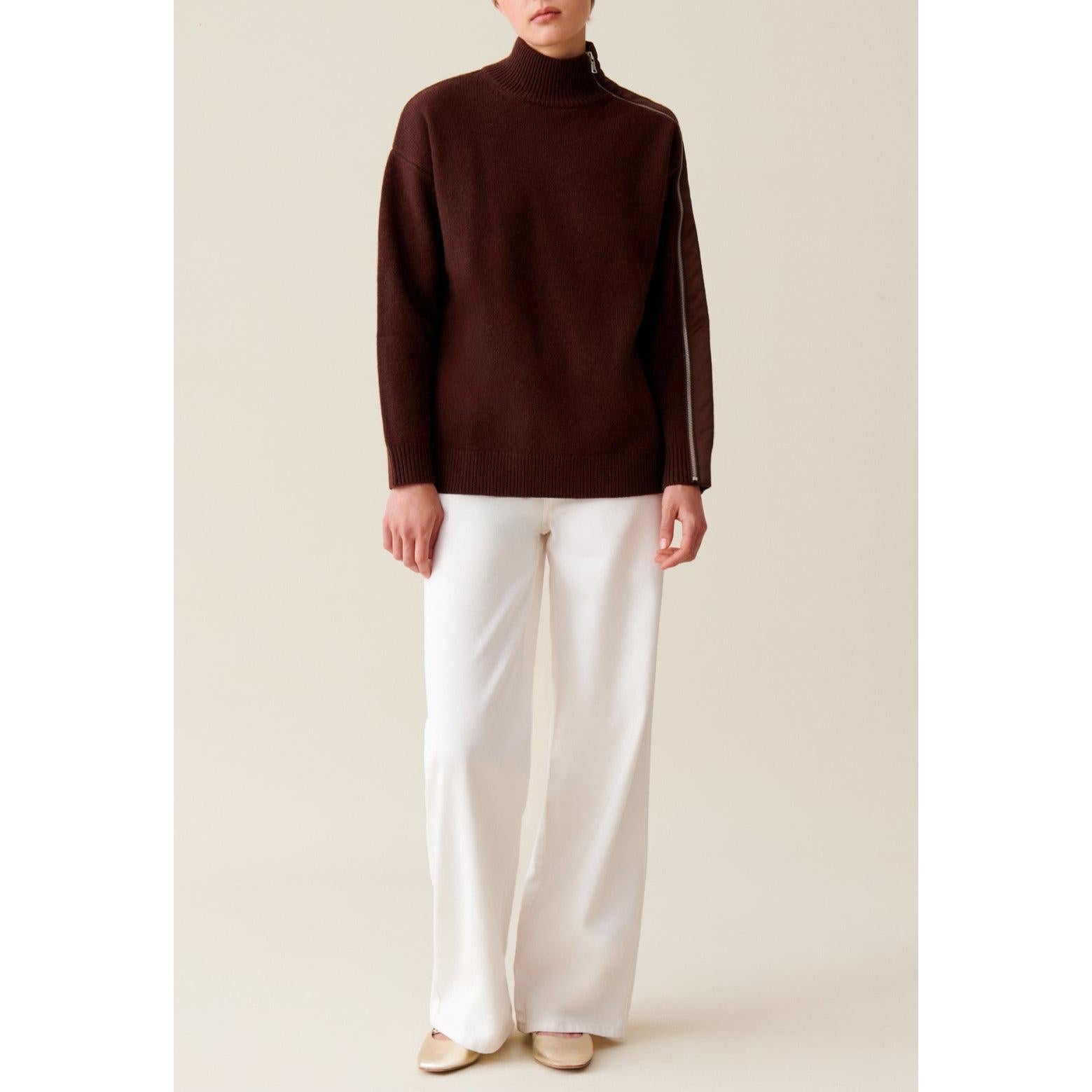 Claudie Pierlot - Pull Col Montant Zippé Marron