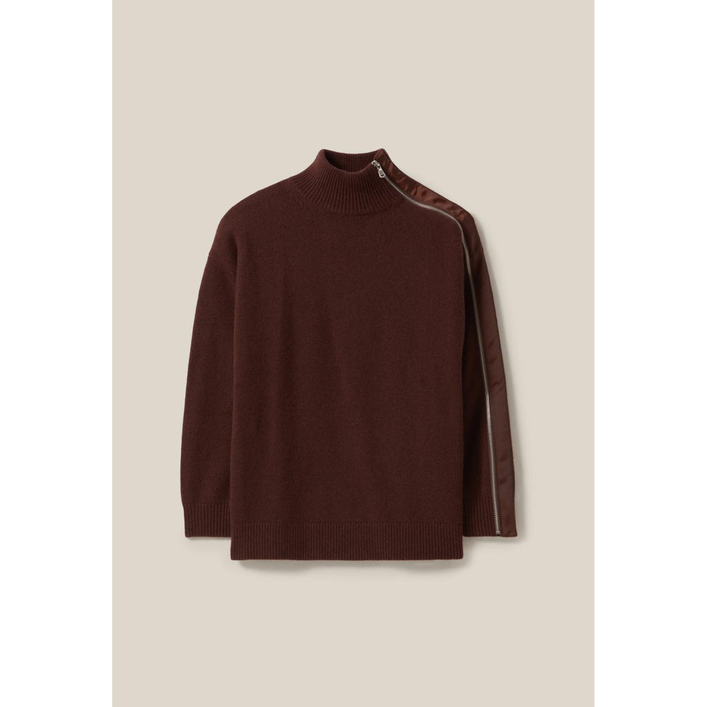 Pull Col Montant Zippé Marron