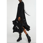 Claudie Pierlot - Vestido largo negro plisado con volantes