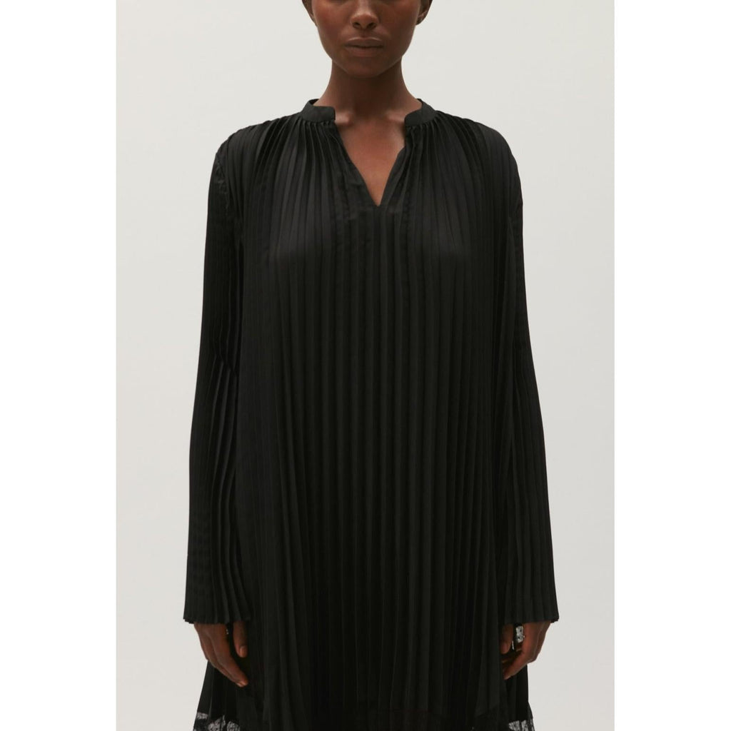 Claudie Pierlot - Vestido largo negro plisado con volantes