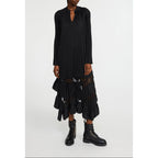 Robe Noire Longue Plissée À Volants