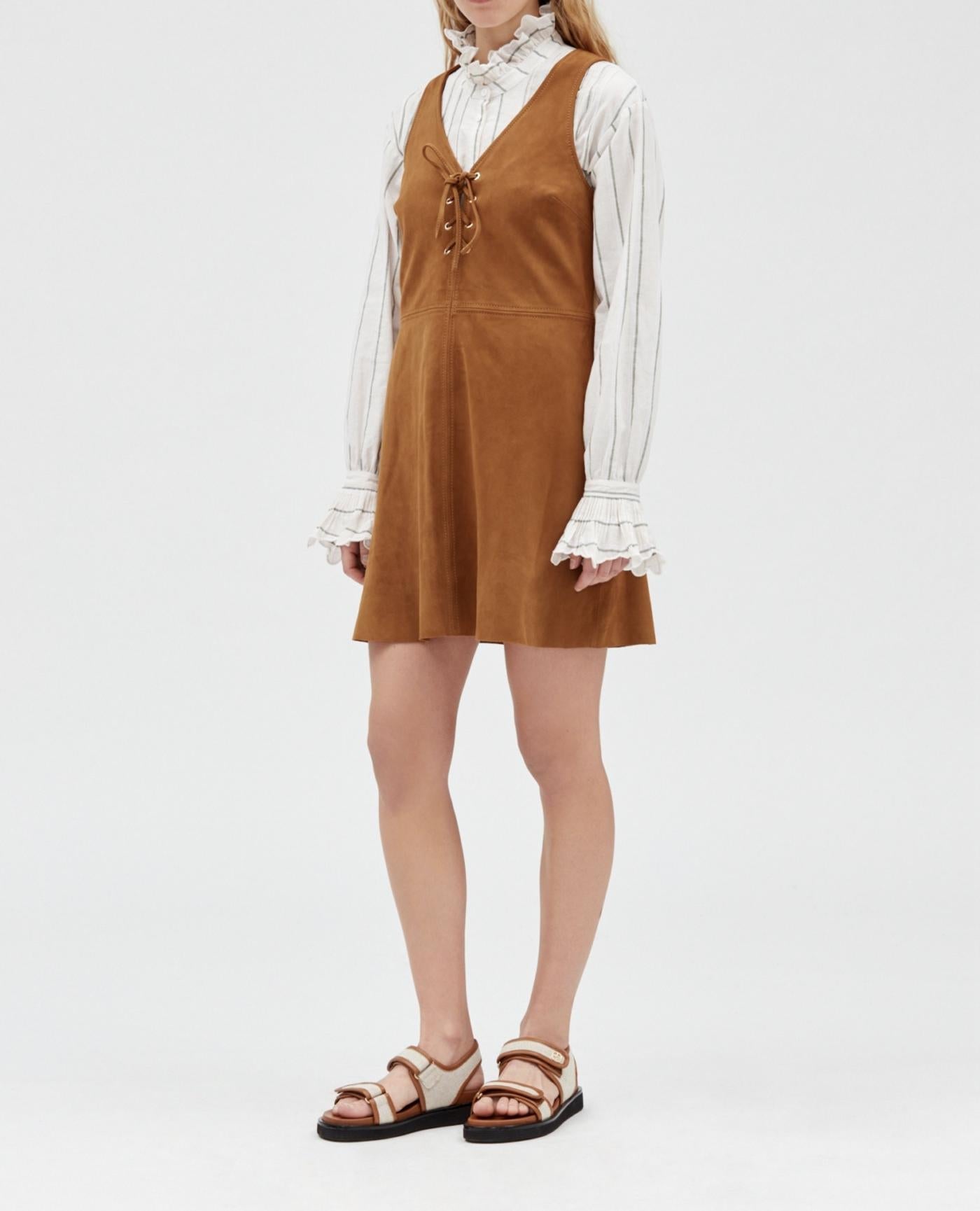 Claudie Pierlot - Vestido de Cuero - Cook - Camel