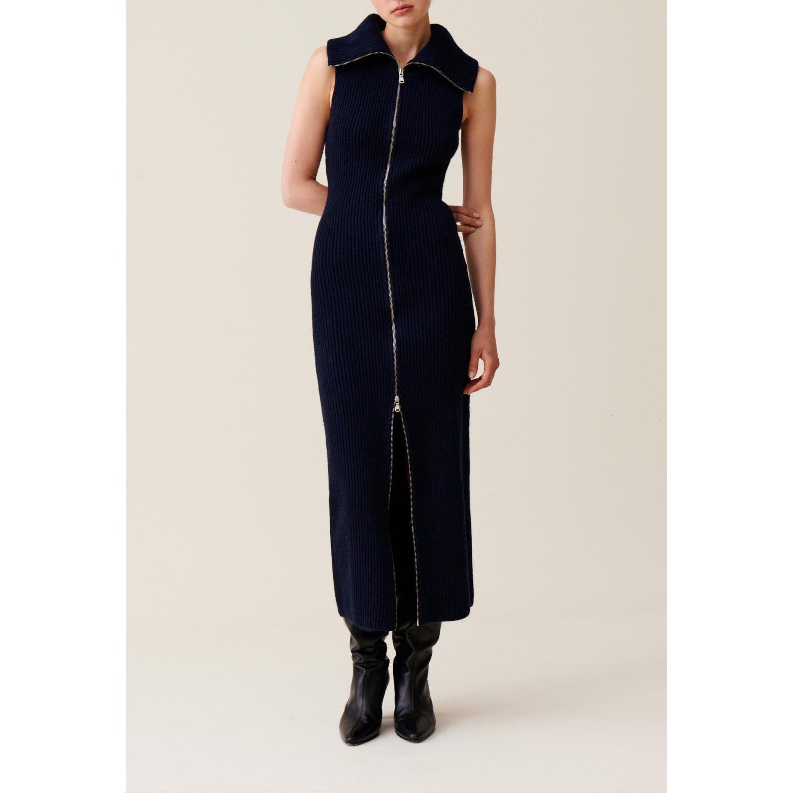 Claudie Pierlot - Robe Maille Zippée Col Montant