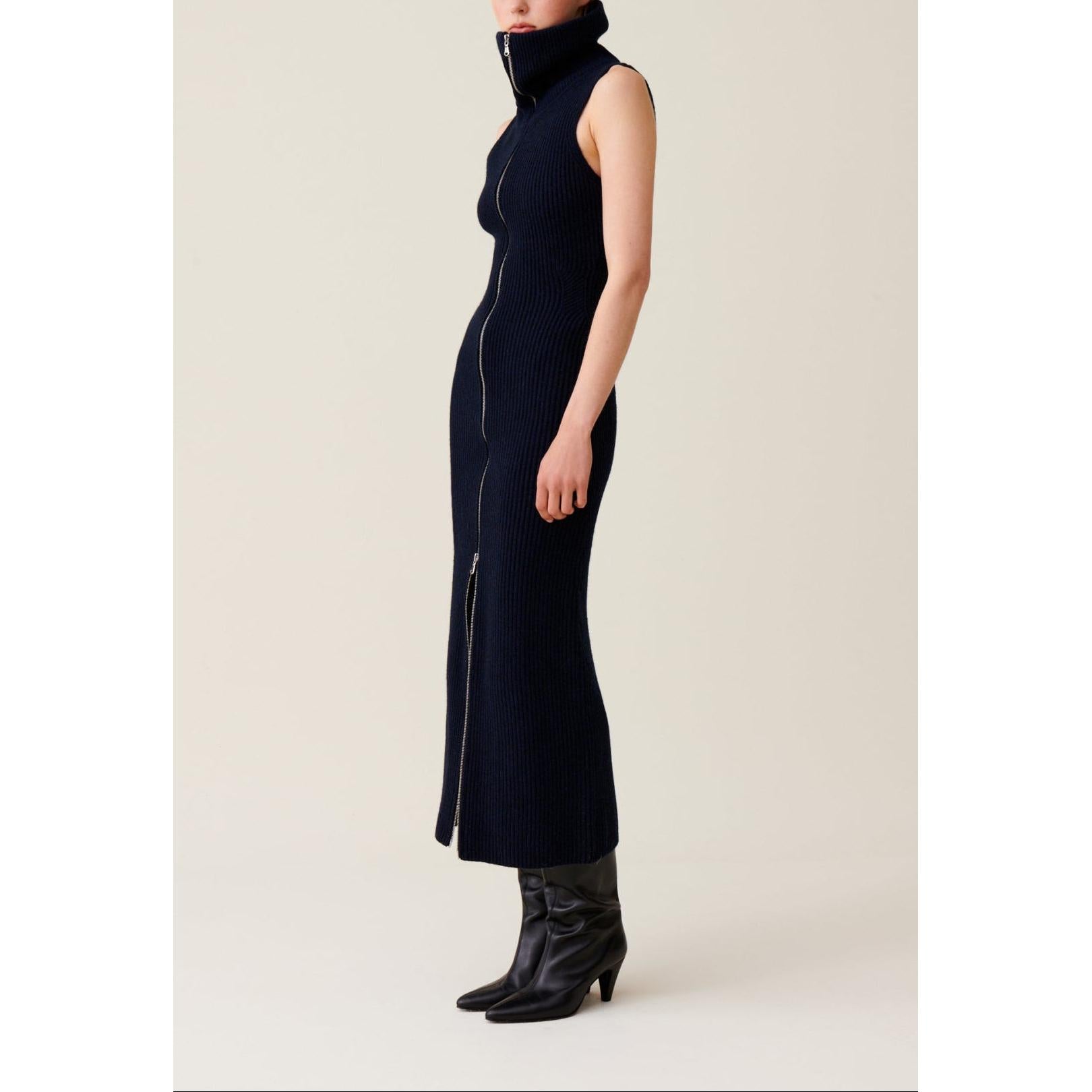Claudie Pierlot - Robe Maille Zippée Col Montant