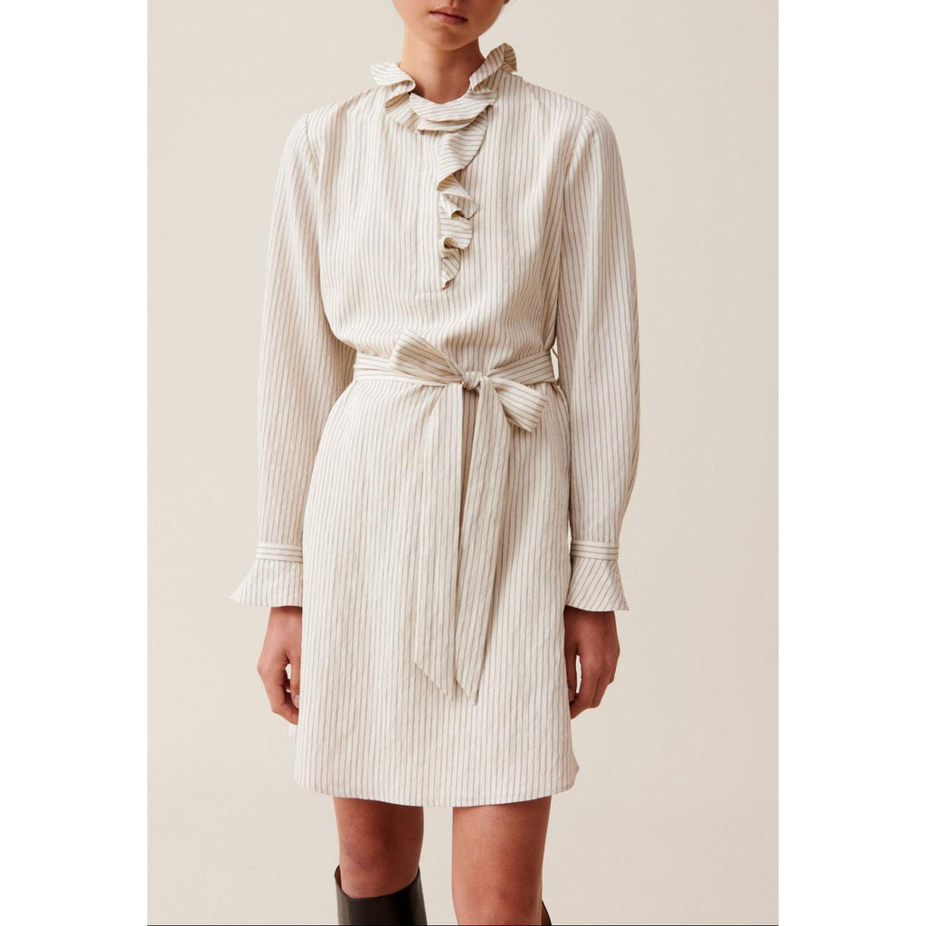 Striped Dress with Ruffled Collar