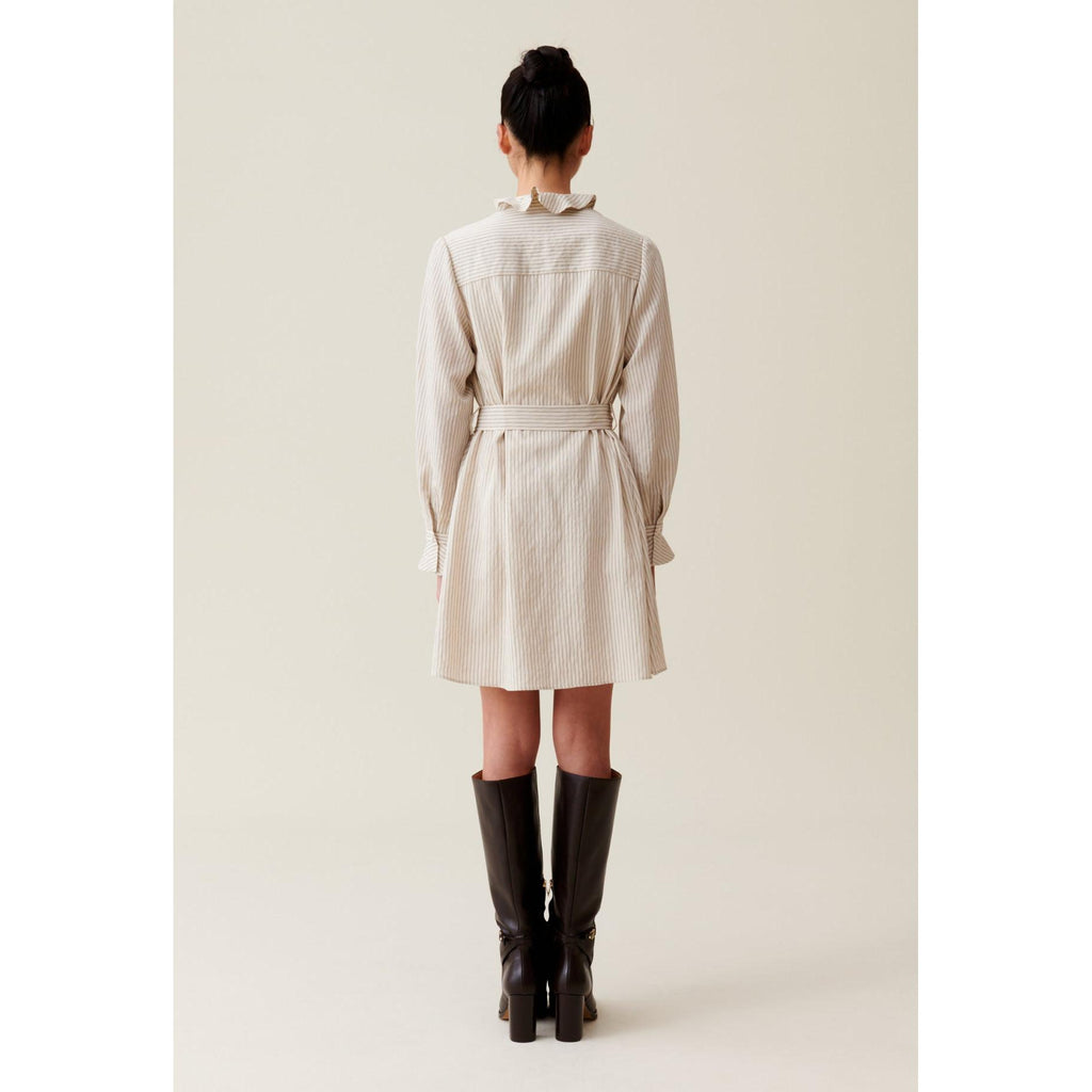Striped Dress with Ruffled Collar