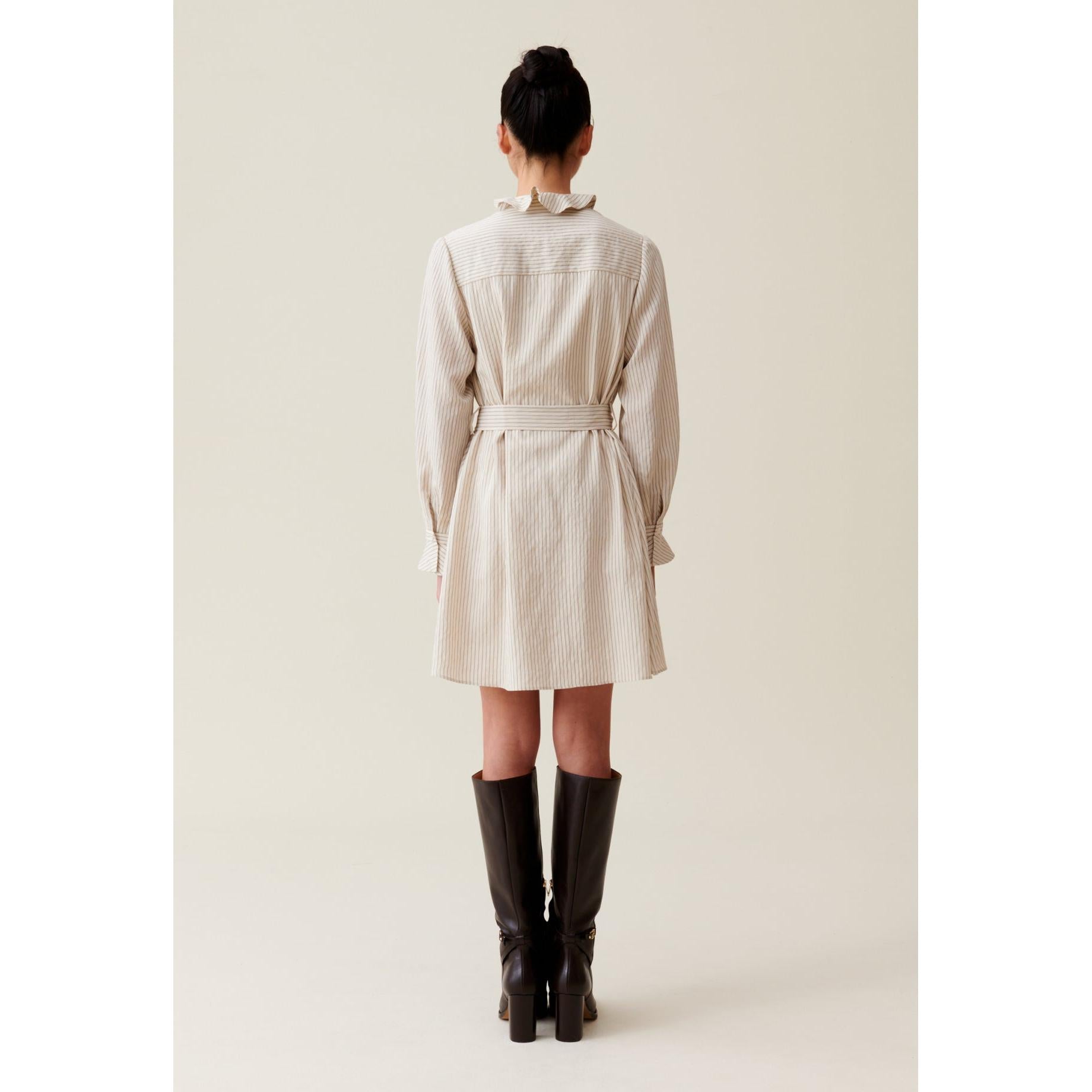 Striped Dress with Ruffled Collar