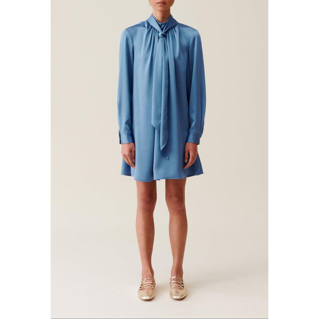 Fluid Black Lavallière Collar Dress