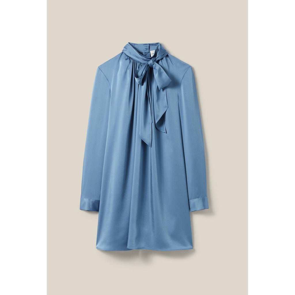 Fluid Black Lavallière Collar Dress