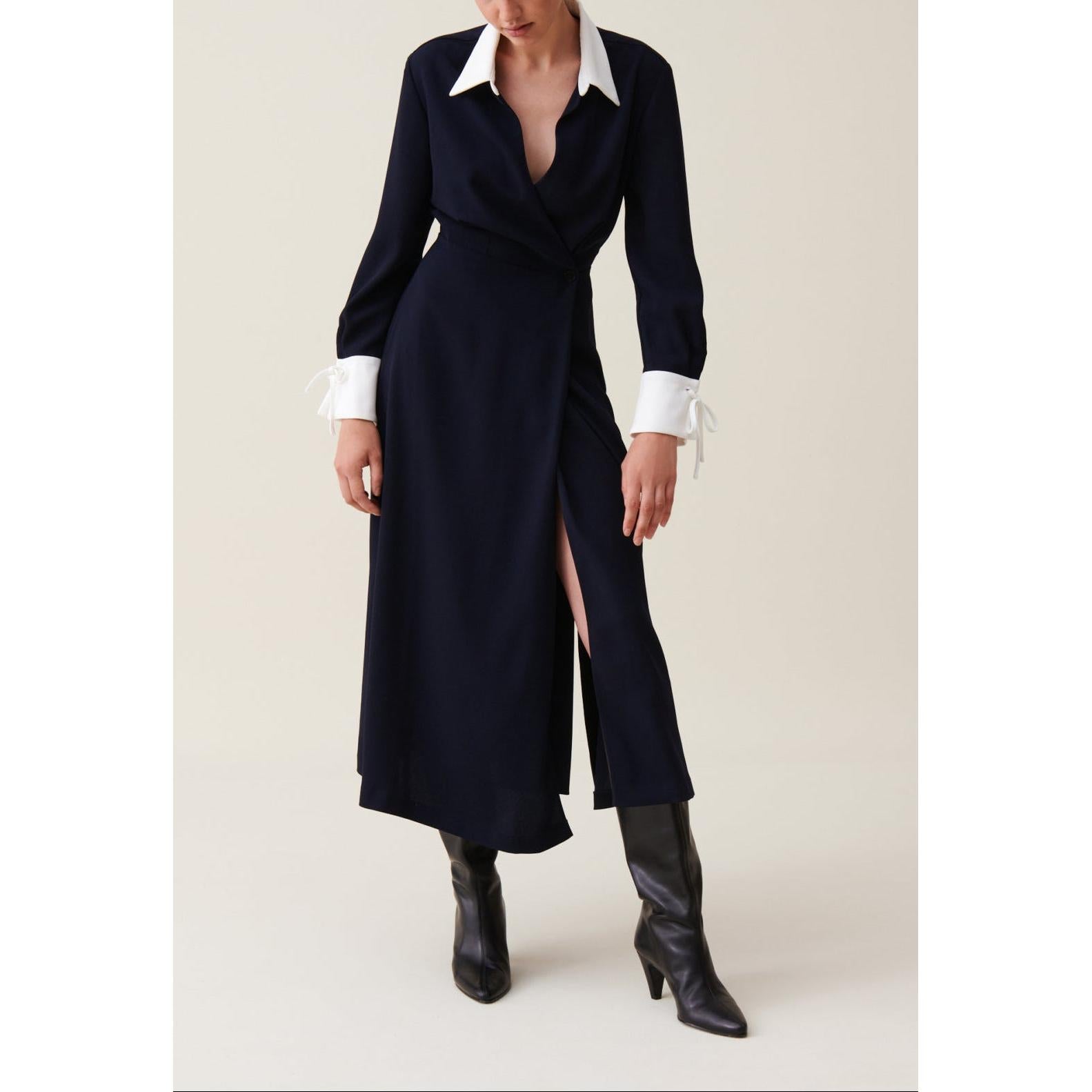 Claudie Pierlot - Robe Longue Fluide Croisée Marine