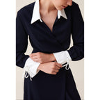 Claudie Pierlot - Robe Longue Fluide Croisée Marine