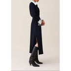 Claudie Pierlot - Robe Longue Fluide Croisée Marine