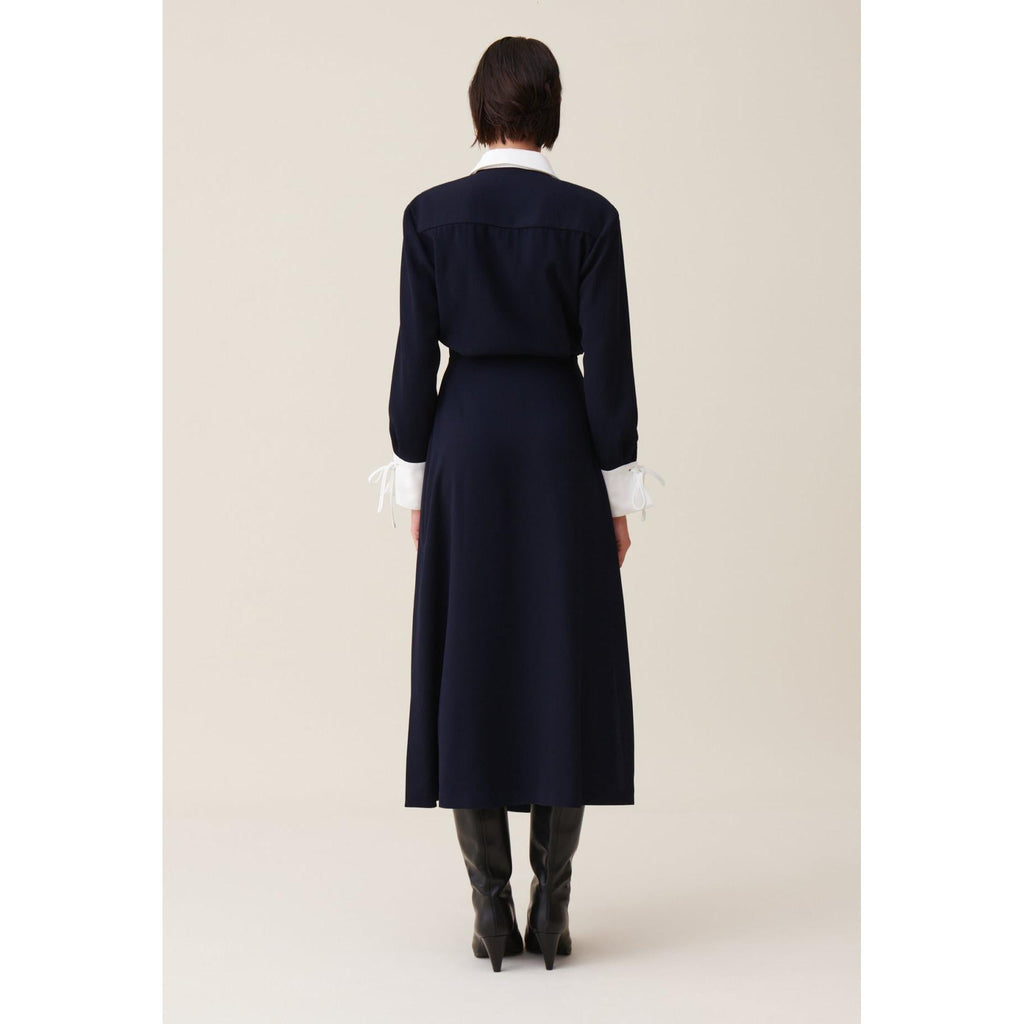 Claudie Pierlot - Robe Longue Fluide Croisée Marine