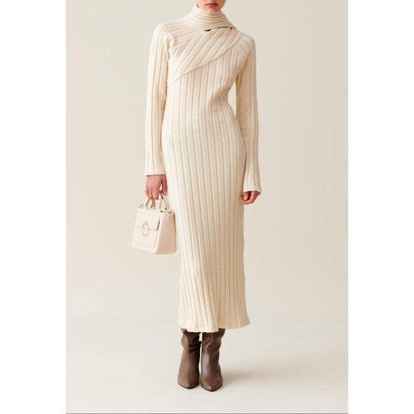 Long Knit Dress with Tie Scarf