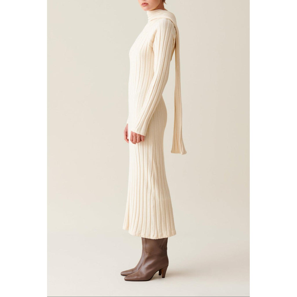 Robe Longue Maille Écharpe À Nouer