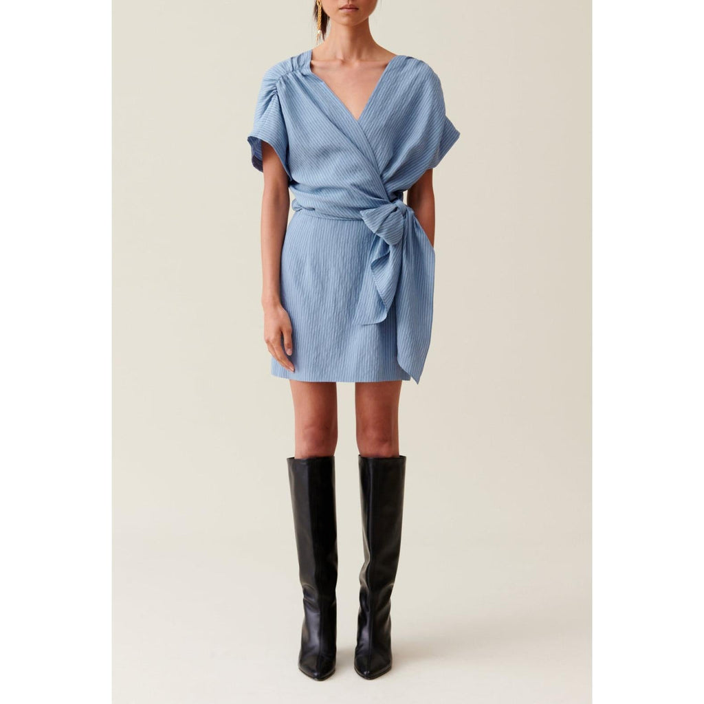 Claudie Pierlot - Robe Courte Cache-Cœur Rayures Bleu