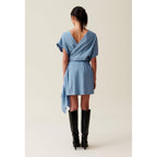 Claudie Pierlot - Robe Courte Cache-Cœur Rayures Bleu