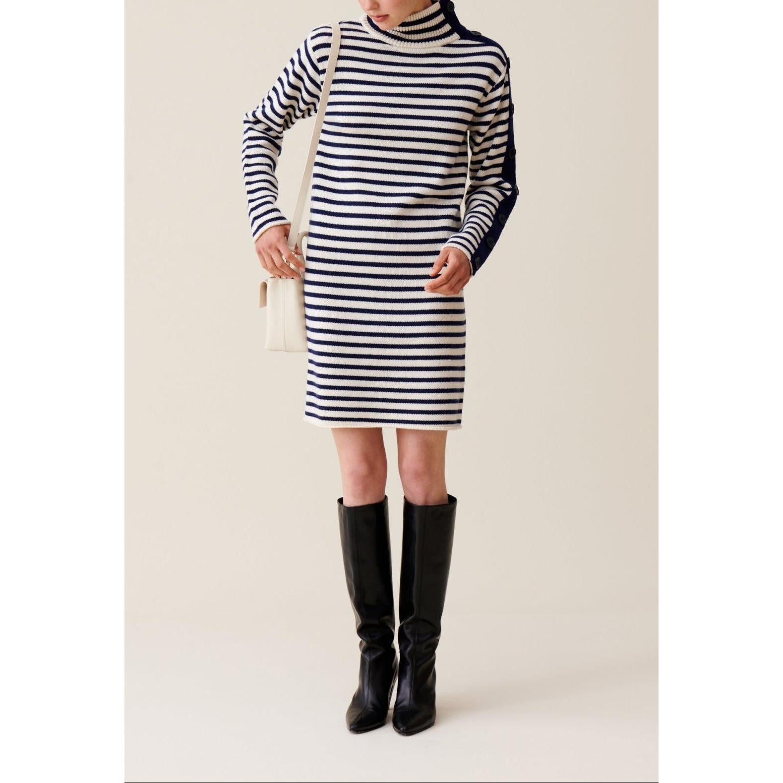 Vestido Marinero de Punto con Cuello Subido