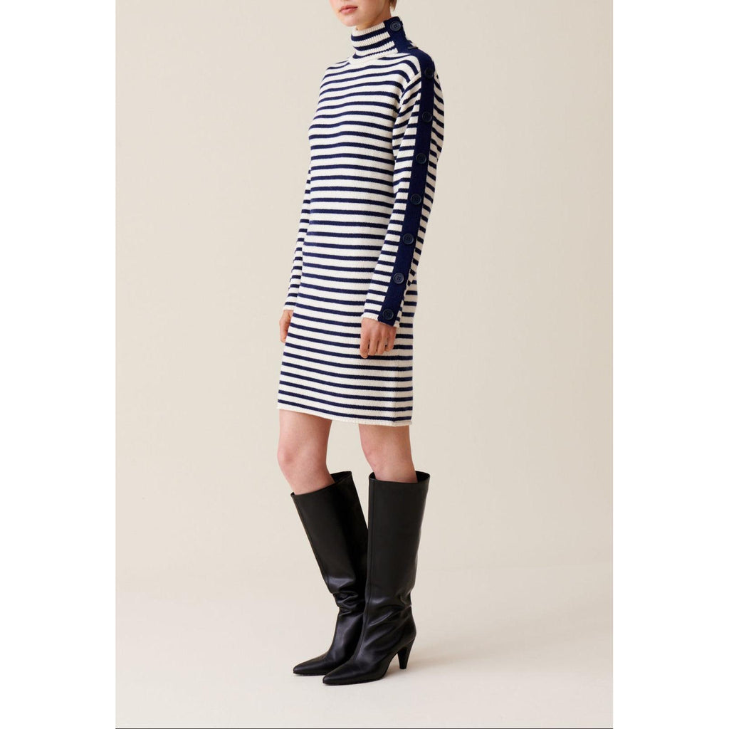 Vestido Marinero de Punto con Cuello Subido
