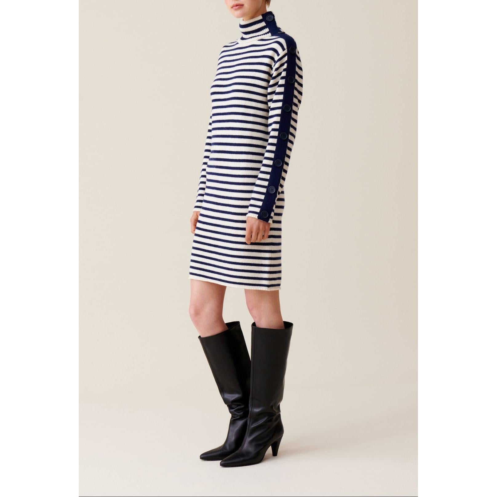 Vestido Marinero de Punto con Cuello Subido