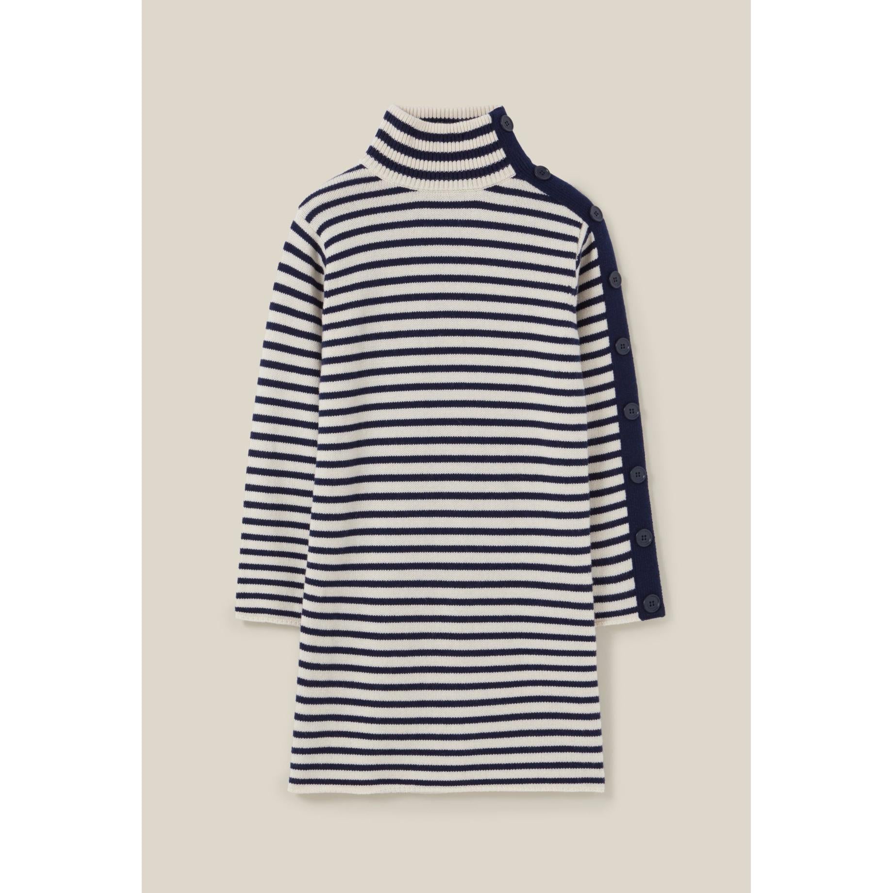 Vestido Marinero de Punto con Cuello Subido