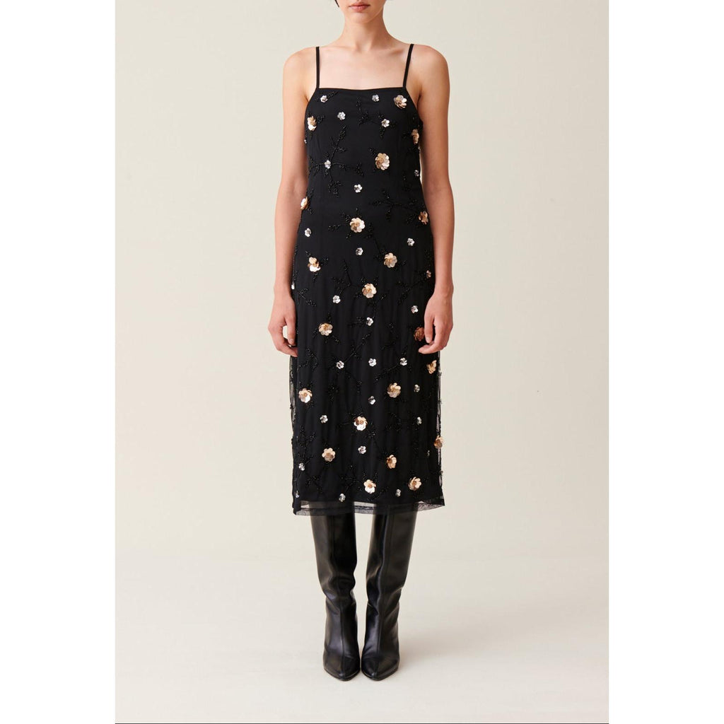 Robe Longue Fluide Sequins Brodés