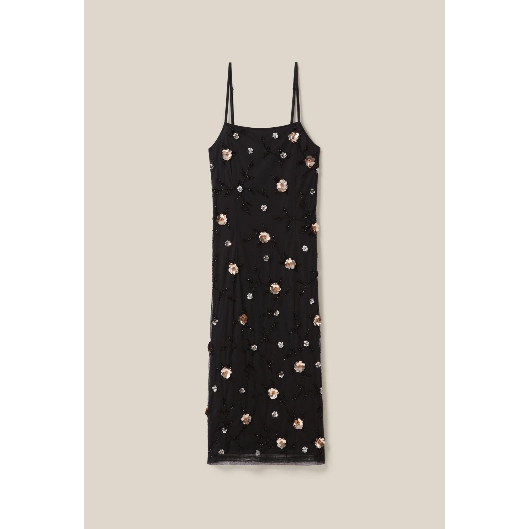 Robe Longue Fluide Sequins Brodés