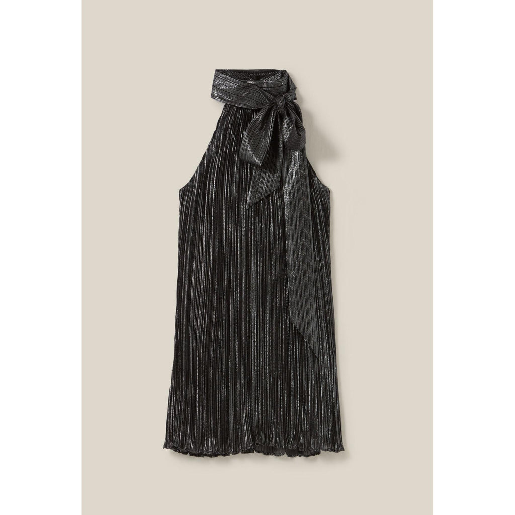 Vestido Corto Plisado Plateado