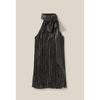 Vestido Corto Plisado Plateado